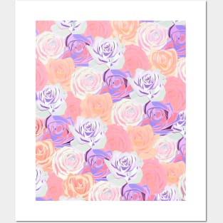 Peach, Pink and Purple, Floral Roses Pattern Posters and Art